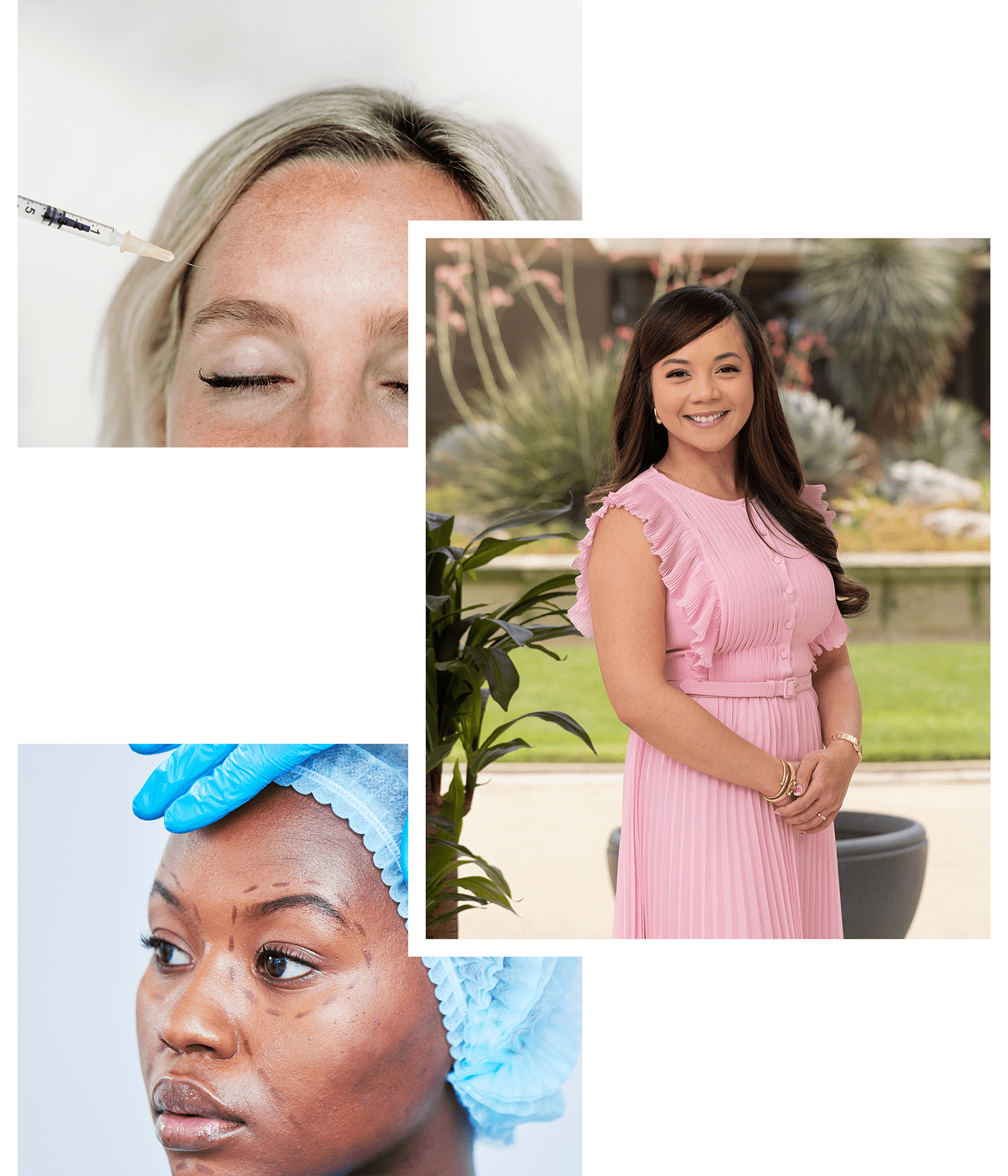 A collage of cosmetic work and a headshot of Michelle McGill