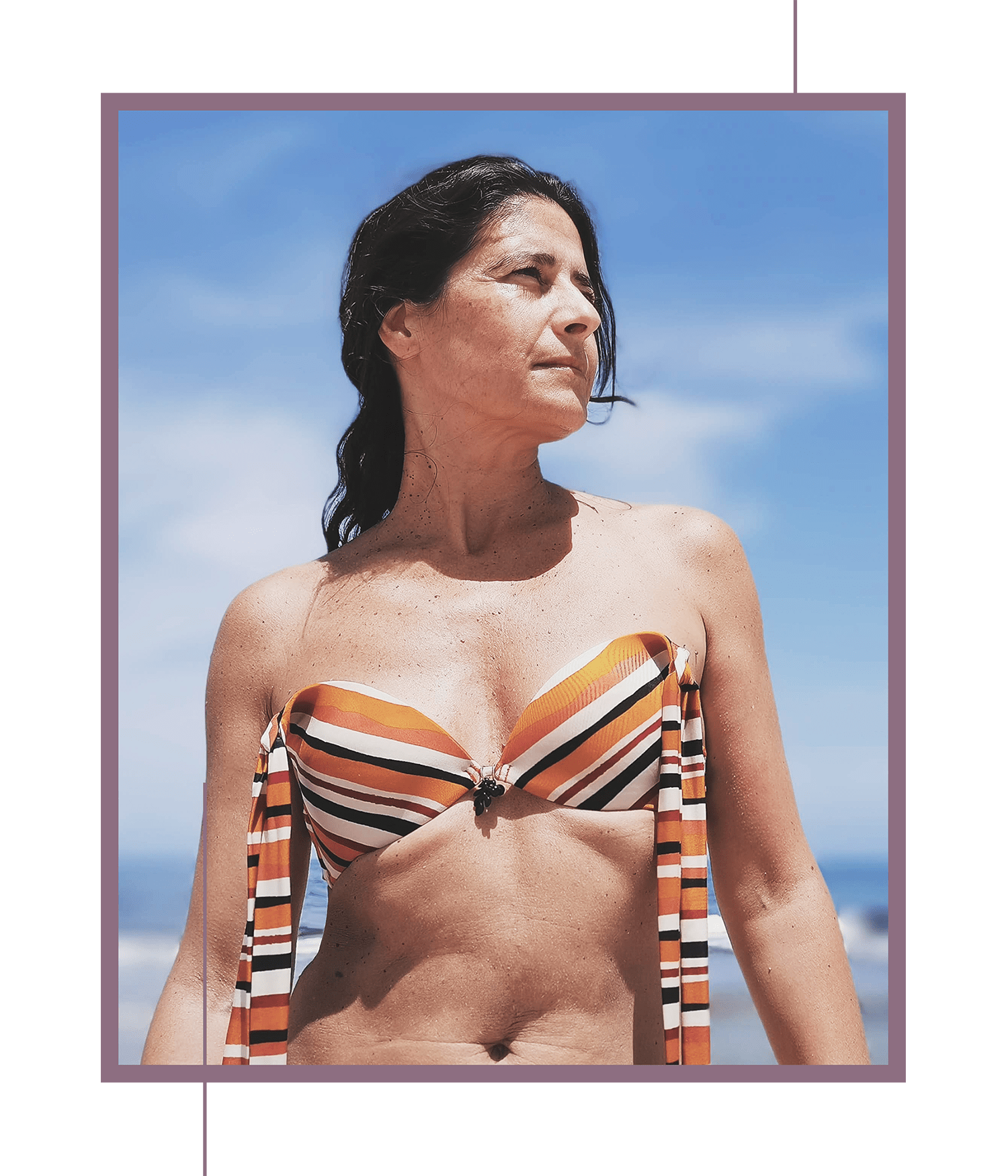 A fit middle-aged woman in a bikini.